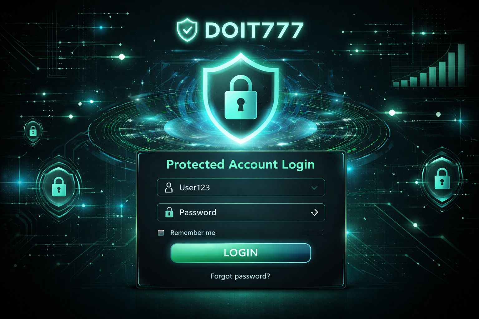 Pantalla de inicio de sesión DOIT777 con verificación segura de cuenta