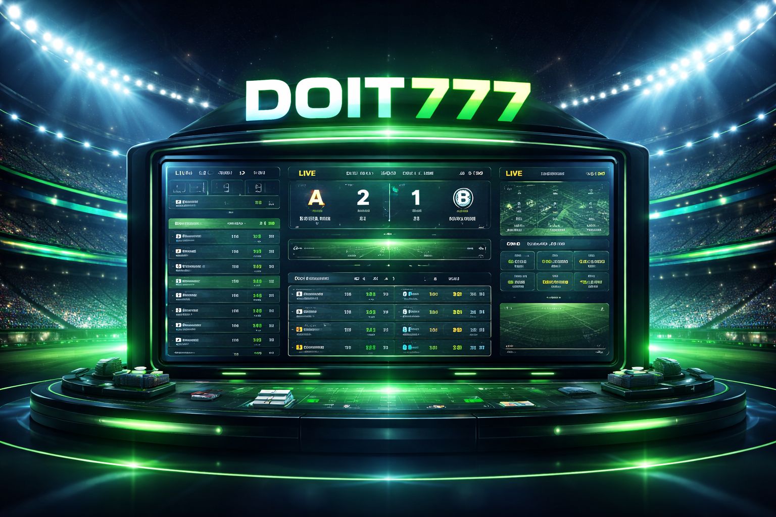 Interfaz de apuestas deportivas DOIT777 con eventos en vivo y mercados de apuestas